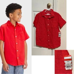 NWT Boys' Medium (8) red button up